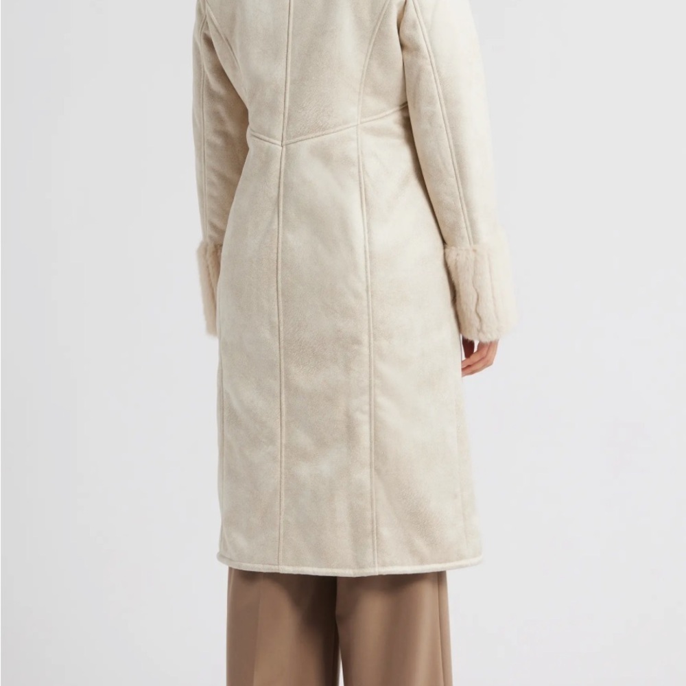 VIA SPIGA DARK TAUPE WOMEN NORTCH COLLAR COAT WITH FAUX FUR TRIM SIZE LARGE NWT - Picture 14 of 16